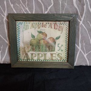 Decorative Apple Wooden Framed Picture - Farmhouse Feel Decor